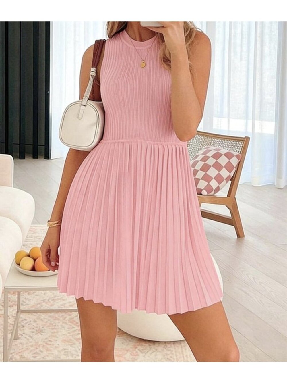 NWT ZESICA Pink Smocked Ribbed Tennis Dress Size S